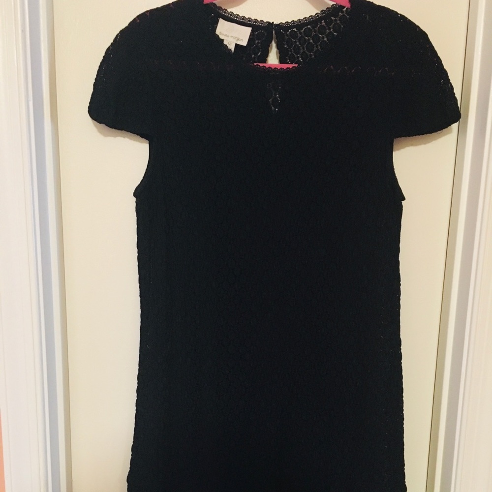 Black Lace Capped Sleeves Flounce Hem Dress Size12